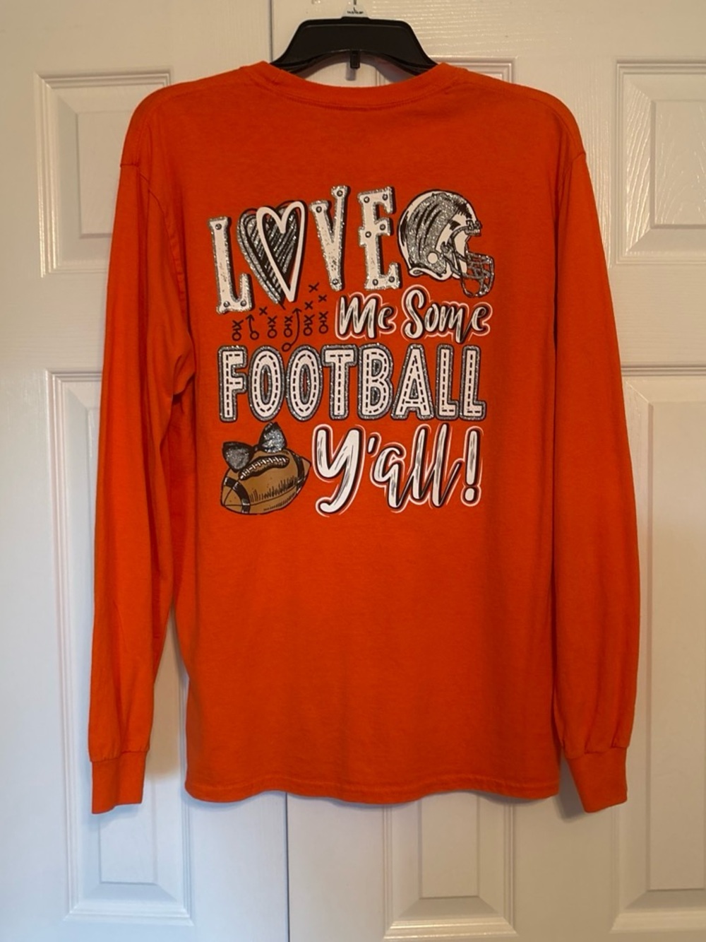 Ladies ' Orange Long Sleeve 'Love Me Some Football Y'all' Graphic Tee